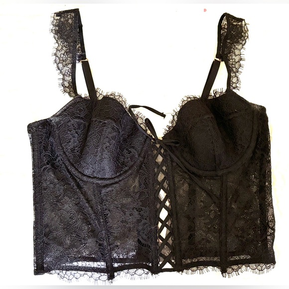 Victoria's Secret Bustier Bra Black Zip up Black Lace Medium Sexy Dream Angels - Picture 10 of 11